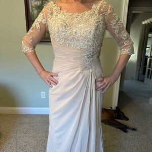 Beige floor length gala dress size 8-10
